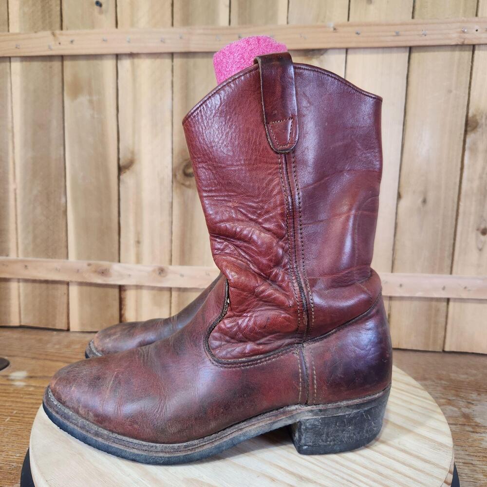 Vintage Double H Western Cowboy Boots Mens 9 D Brown Leather Pull On Round Toe